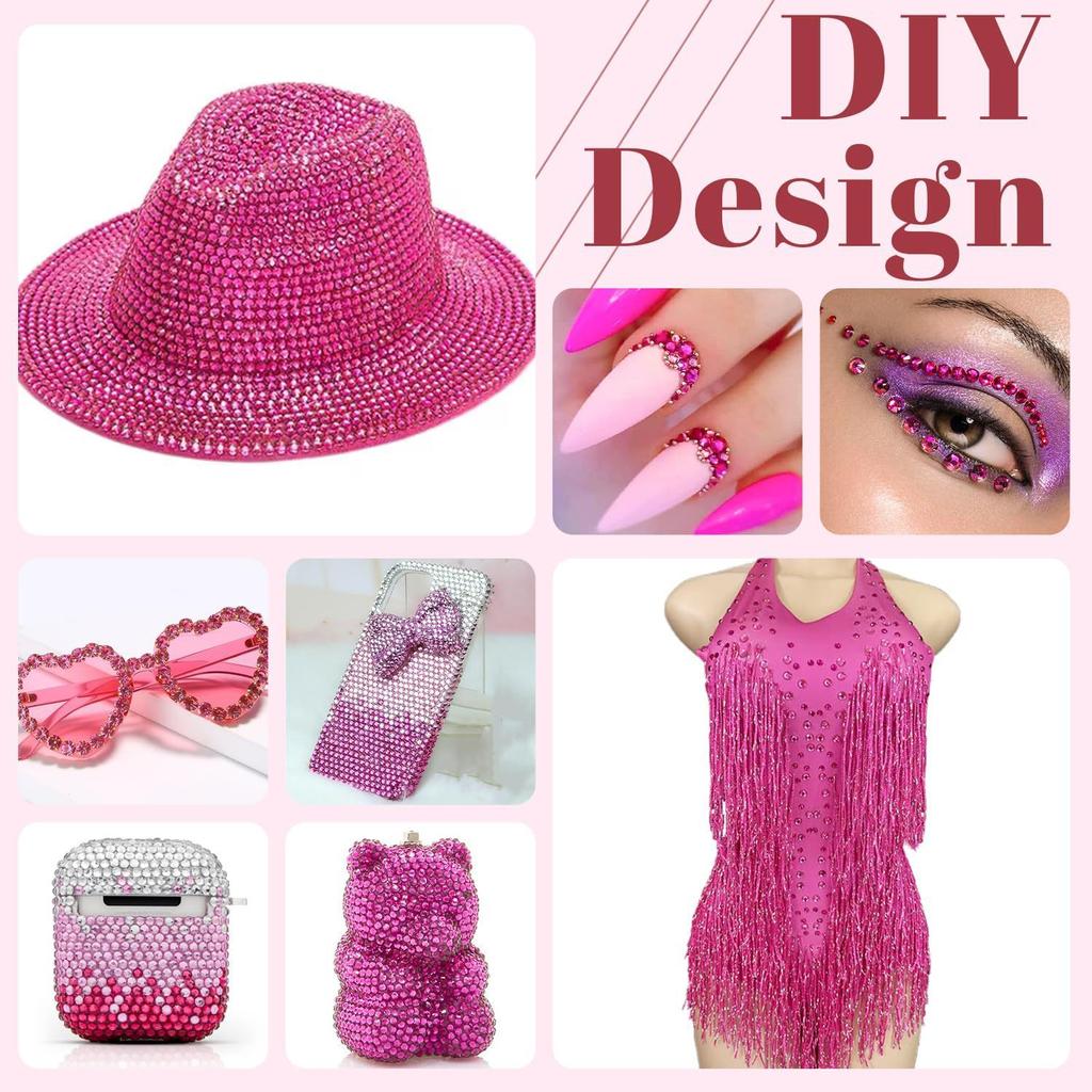 Pink Series Crystal Glass Flat Bottom Diamond Diy Rhinestone Nail Drill Mobile Phone Case Violent Bear Rhinestone Accessories Jewelry