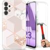 Case for Samsung Galaxy A23 5G with 2 Tempered Glasses, Pink Marble Pattern Silicone Protection