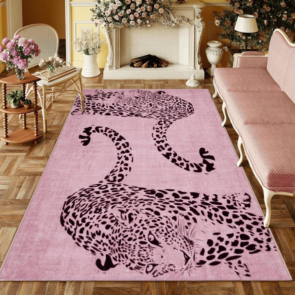 Retro Rozā Brūns Leoparda Raksta Paklājs