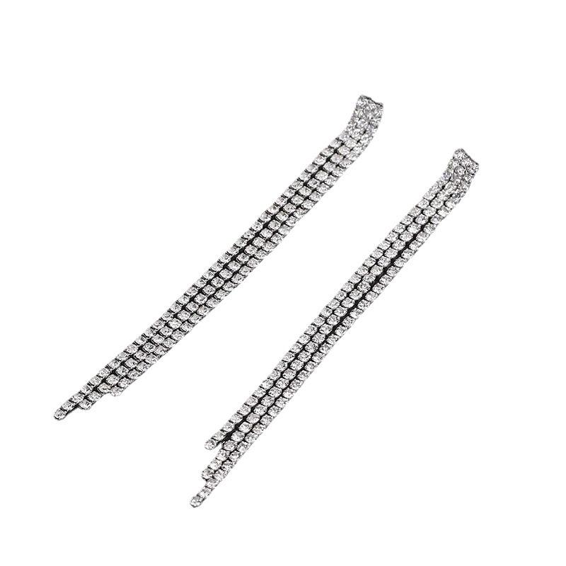 Fashion Personalized Long Tassel Diamond Earrings, Two Rows of Long Tassel Versatile, Earrings and Earrings.