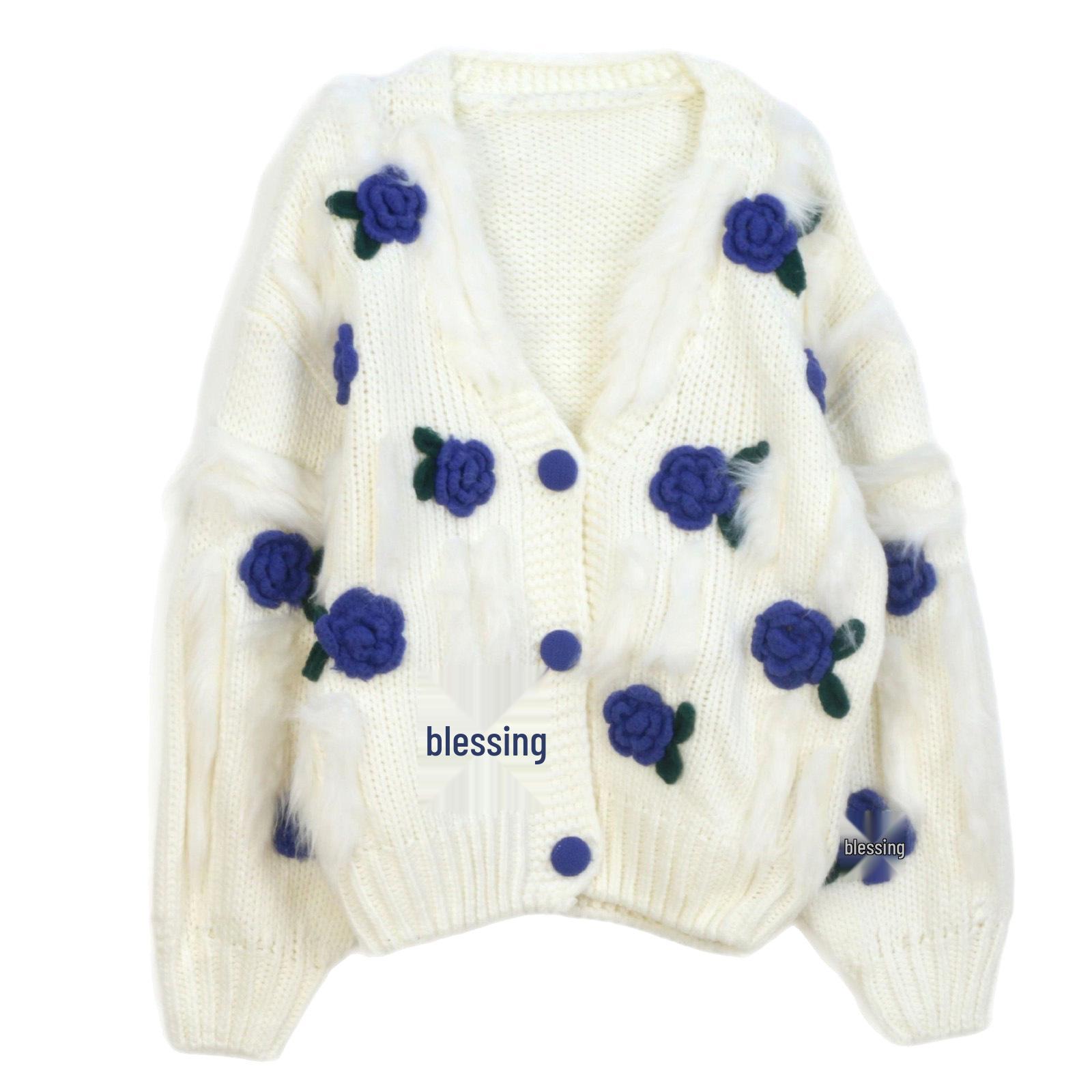 

Autumn Rose Knit Cardigan: Soft, Fashionable Long Sleeve Sweater for Women M