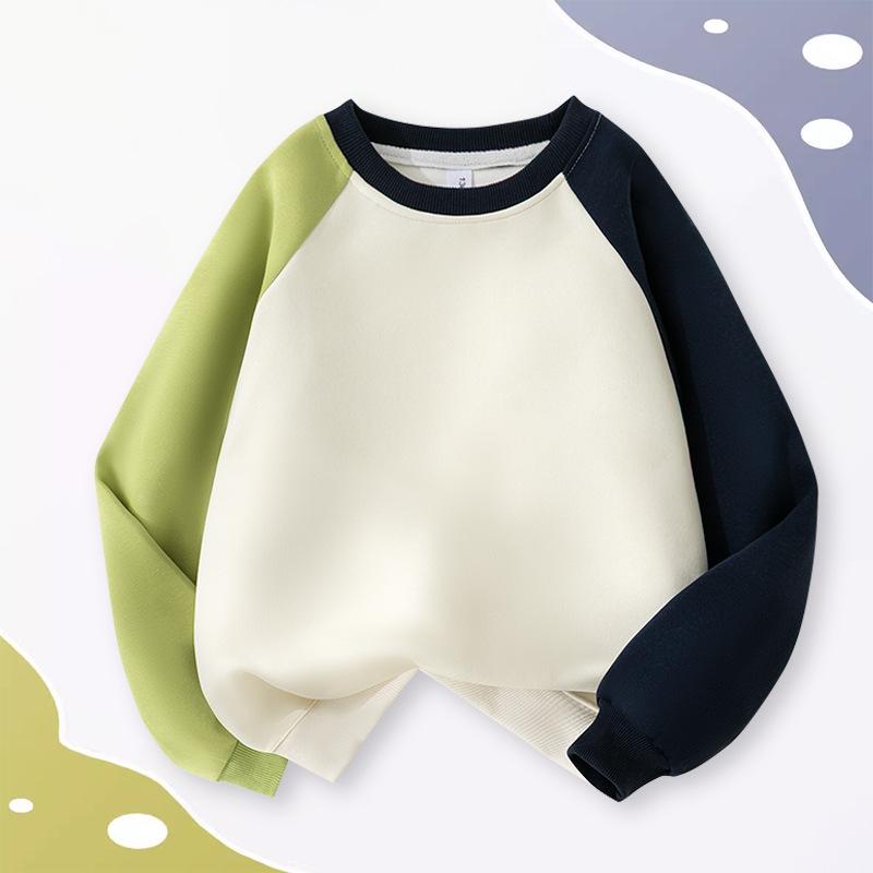 Jungen-Sweatshirt mit Raglanärmeln und Rundhalsausschnitt in Colorblock-Optik – Dickes Material, Frühlings-/Herbst-Stil, individuelle Logo-Option, Freizeitkleidung
