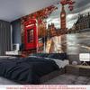 2D Red Phone Booth & Big Ben Tapestry, Autumn London Street Wall Decor for Home