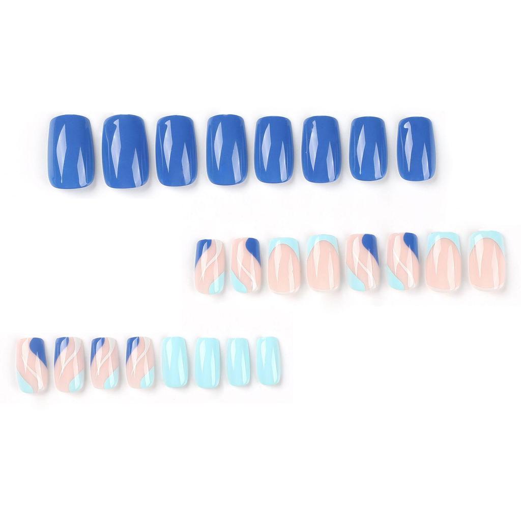 Wearable Blue & White Wave Pattern Press-On Nails