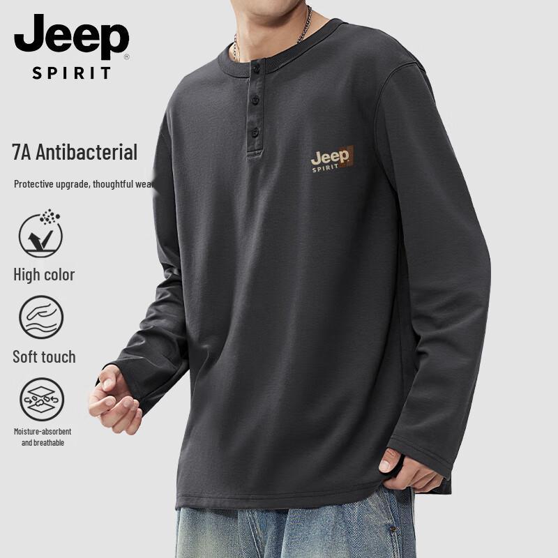 JEEP SPIRIT Men s Antibacterial Henley Long-Sleeve T-Shirt 3XL