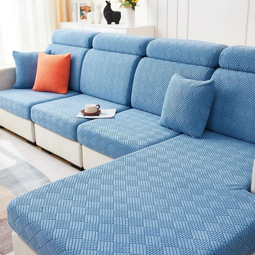 Jacquard Stretch Sofa Covers Living Room Plain Color Sofa Seat Couch Slipcover Gray Furniture Protector Spandex Thick Sofa Case