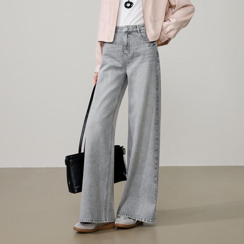 ESE-Y Women's Vintage Washed Denim Wide-Leg Jeans