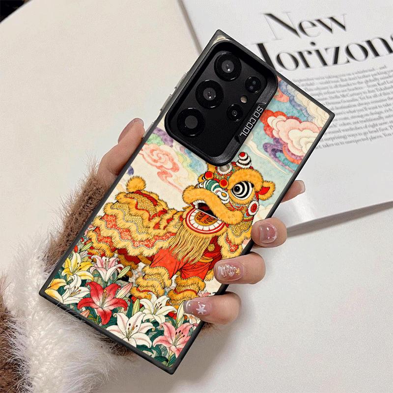 Lion Dance Ink Wash Shockproof Phone Case for Samsung Galaxy S26 Edge S25 Ultra S24 FE S23 Plus S21 Cover Anti Fall Fundas