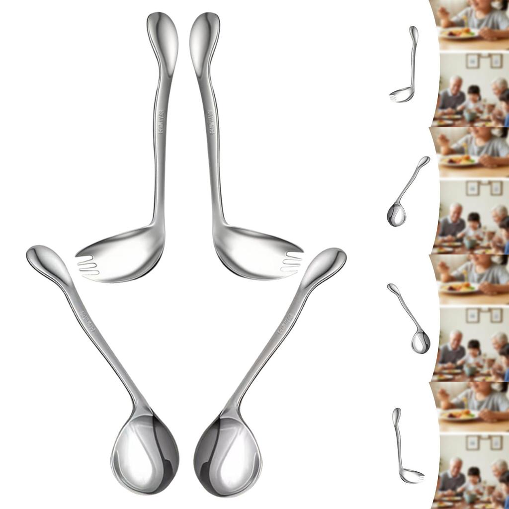Curved Utensil Ergonomic Comfort Adaptive Utensils Auxiliary Cutlery Stainless Steel Angled Spoon and Fork for Elderly Weak Grip