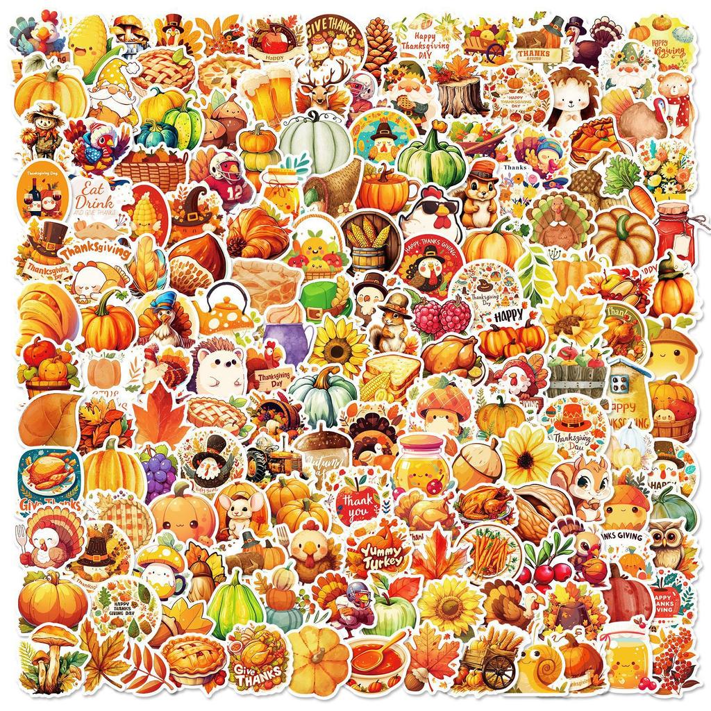 50-200 Thanksgiving Stickers Fall Harvest Festival Celebration Turkey Maple Leaf Graffiti Stickers Decorating Luggage