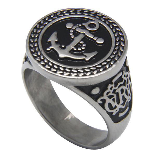 Drop Ship Size 7-15 Cool Fashion Anchor Ring 316L Stainless Steel Polishing Navy Ship Anchor Ring 7