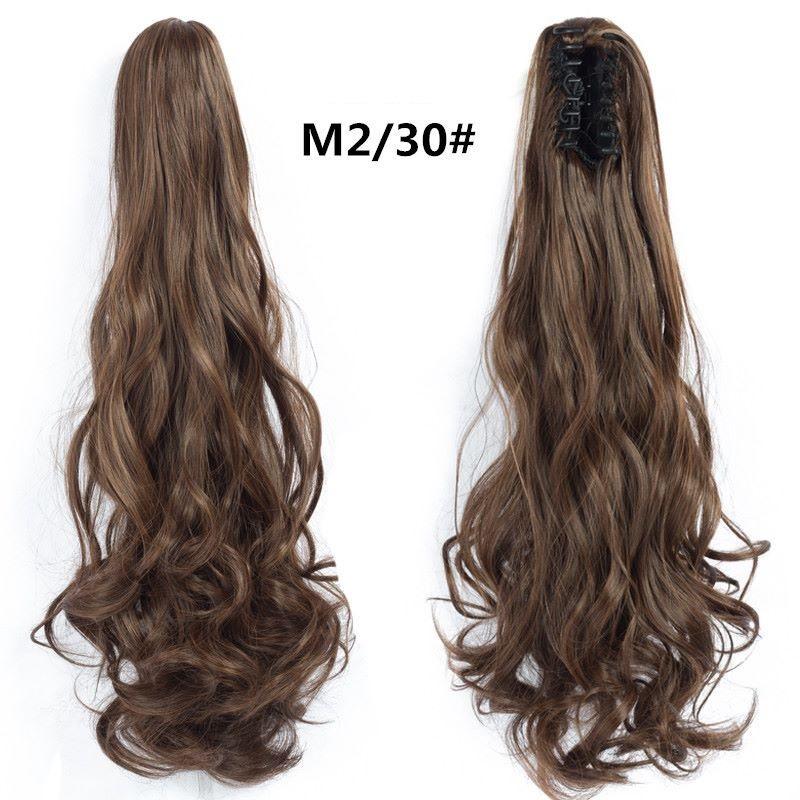 

22-дюймовые синтетические длинные волнистые вьющиеся волосы для наращивания хвоста с когтями, черный, коричневый, красный шиньон для женщин