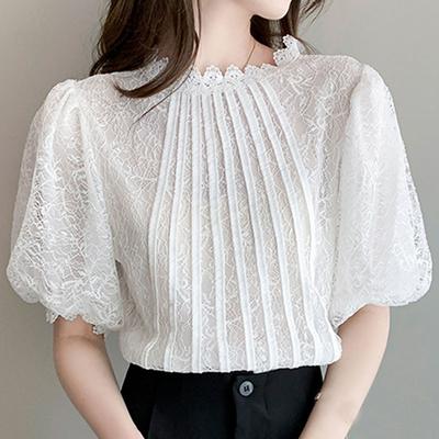 Moda Vară Nou 2023 Bluză albă din dantelă cu mâneci scurte Topuri pentru femei J132