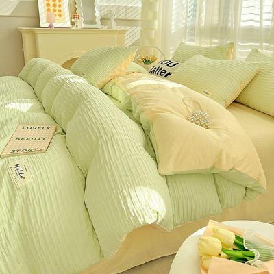 G5Zins Seersucker Patchwork Cotton Bedding Set: Includes Duvet Cover and Fitted Bed Sheet