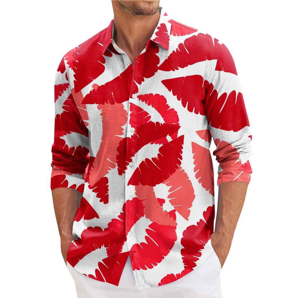 Men's Spring Casual Loose Printed Long Sleeved Shirt Men's Shirt