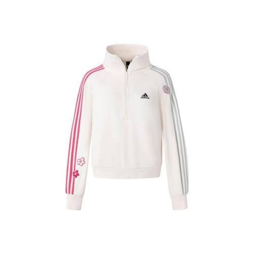 adidas Striped Color-Block Sports Half-Zip Pullover Hoodie Women s White M