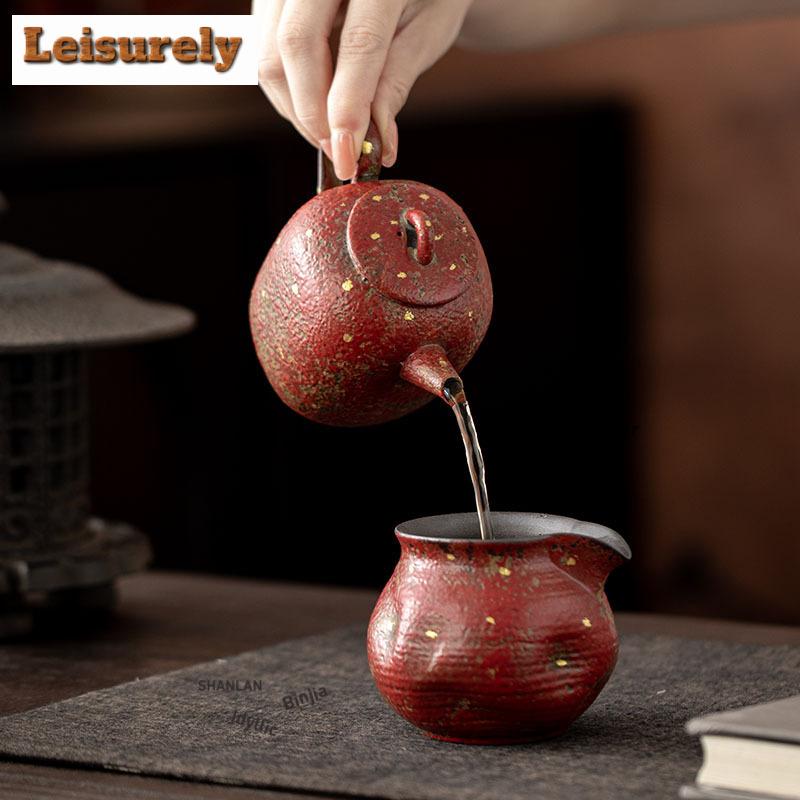 240ml Roter Berg Gold Gesprenkelte Quadratische Teekanne Retro Tee-Ei Kanne Teezubereiter Kessel mit Filter Chinesisches Teeservice Dekoration