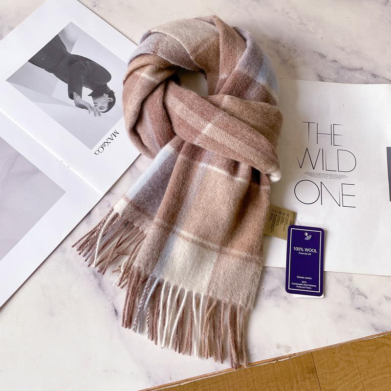 New pure wool plaid scarf British men and women couples winter warm double-sided fringed high-end scarf