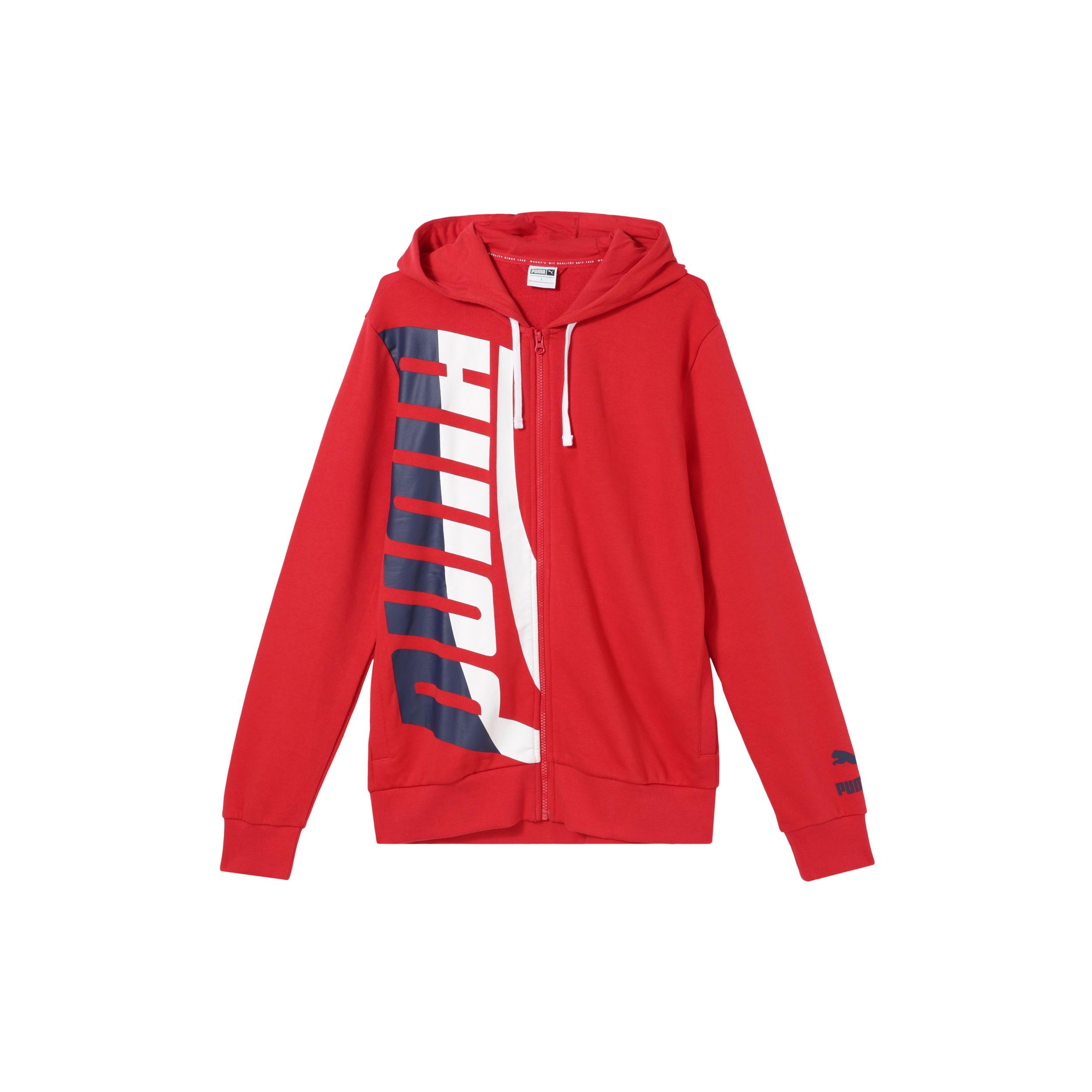 PUMA Casual Hooded Zip-Up Sweatshirt Red White Blue Men s 577648-12 L