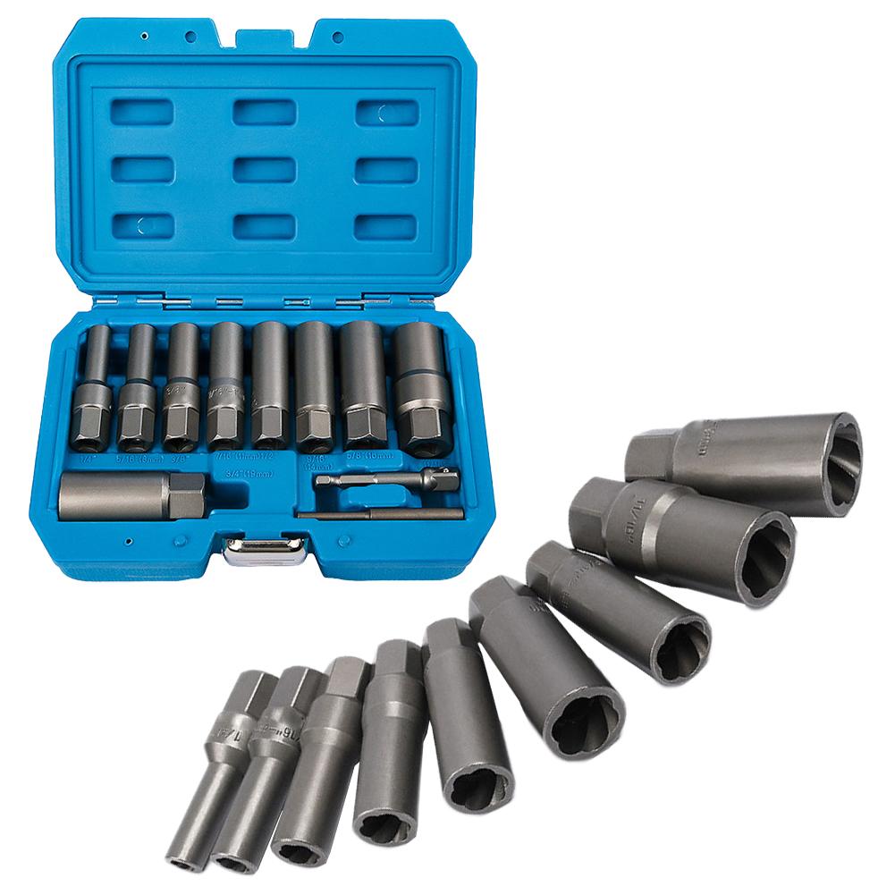11Pcs Socket Wrench Locking Wheel Nut Bolt Bolt Extractor Remover 1/8in Adapter For Rusty Nut Removal Socket Wrench Kit