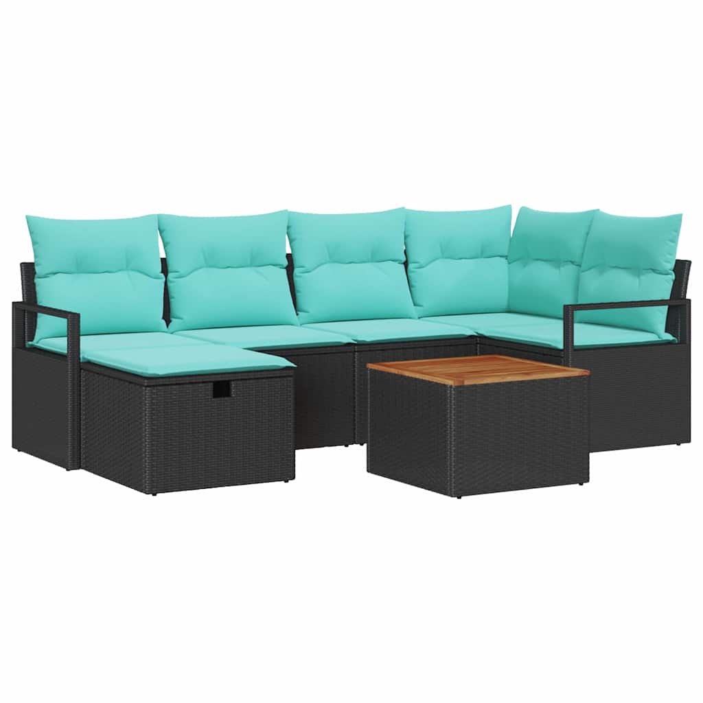 Garden Sofa Set with Cushions 7 pcs Black Poly Rattan