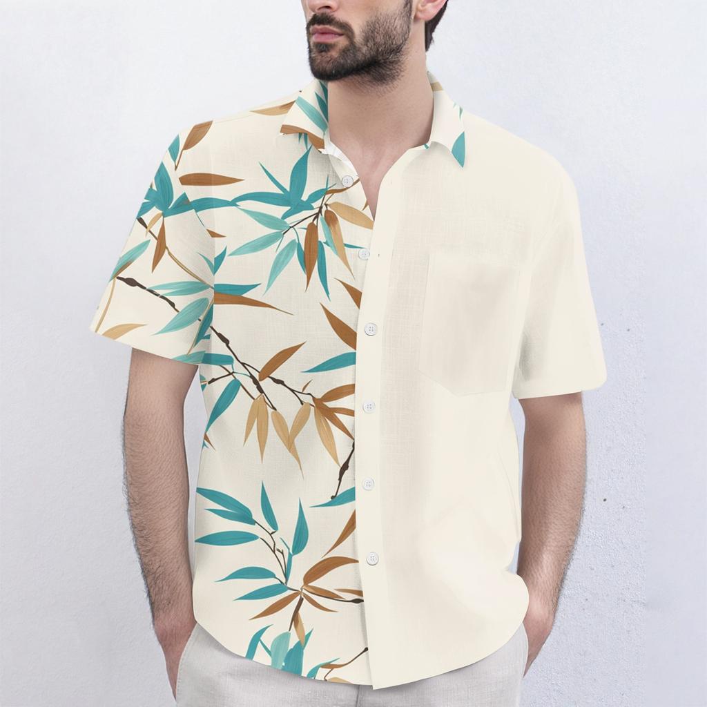 Men's Fashionable, Casual, Loose Short-sleeved Shirt With A Lapel And Comfortable Button Top