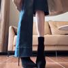 Super high women's elastic short boots street thin boots medium boots pointed waterproof table suede