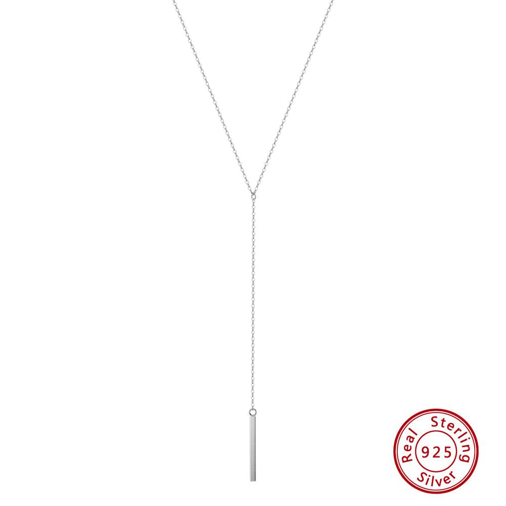 EFFIE QUEEN Simple 925 Sterling Silver Y Shape Long Chain Drop Necklace Dainty Tassel Clavicle Chain Charm Jewerly Gift BQN40