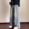Striped Three-bar Elastic Waist Jeans Straight Loose Wide-leg Pants Men's and Women's Trendy Brand American Retro Trousers