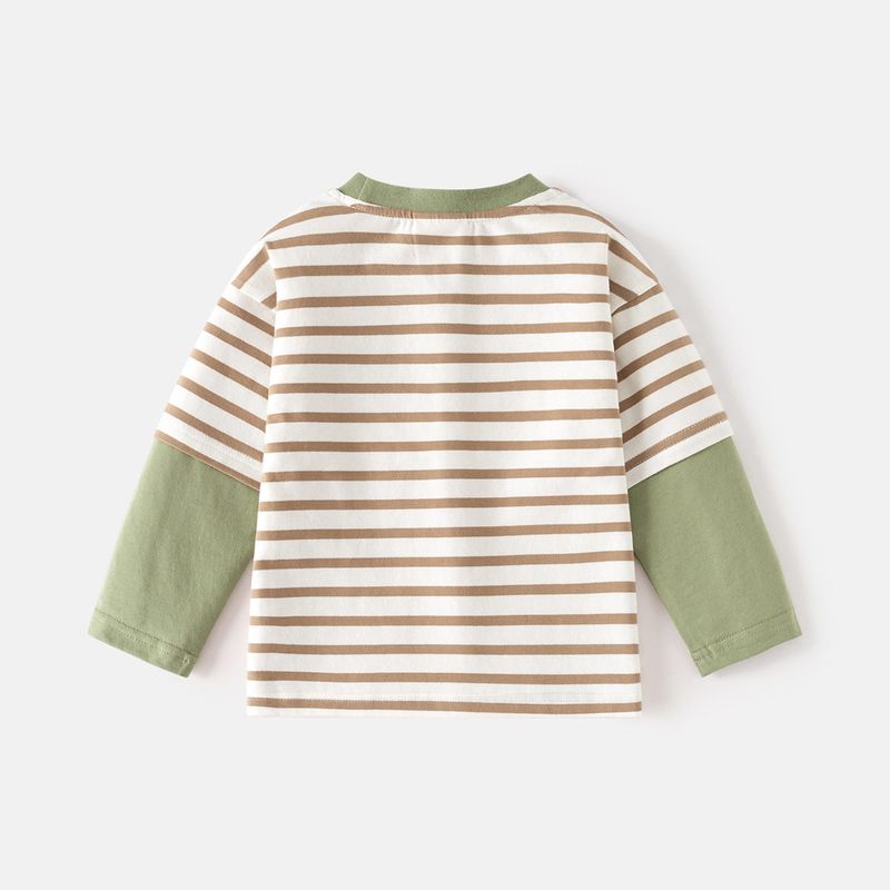 Spring and Autumn Kids Stripes Long Sleeve T-shirt Clothes Children's Clothing Baby Boy Squirrel Bottoming Shirt Boy Fake Two-Piece Tops