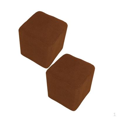 2 Pieces Stretch Rectangular Footstool Cover Ottoman Slipcover Dex , Coffee, 25~33cm