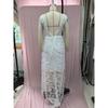 Women White 3D Floral Lace Deep V Sheer Tulle A Line Wedding Dress Spring Elegant Bridal Train Maxi Gown Formal Wedding Guest Evening Party Dress