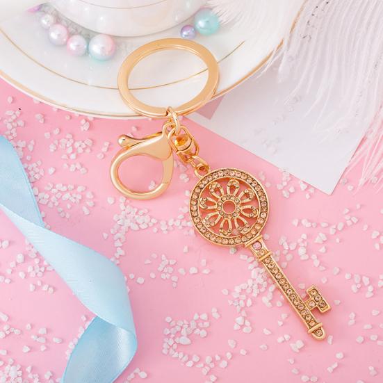 Keychain Pendant 3D Retro Key Shape Sparkling Rhinestones Inlaid Key Chain with Lobster Clasp Key Ring Bags Accessories