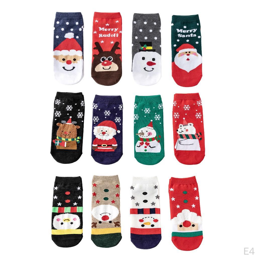 4 Pairs Breathable Fashion Ankle Socks Holiday Chrismas Short Sock Snowman Elk Pattern Low Crew