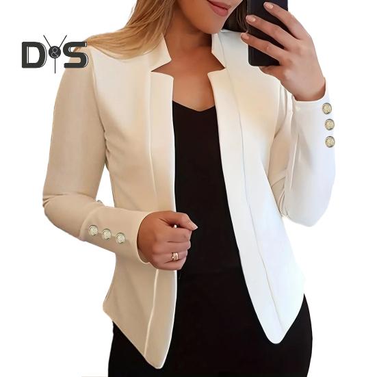 Dámske jarné jesenné sako kabát s vrúbkovaným golierom sako s dlhým rukávom sako slim strih otvorené predné ležérne biznis sveter