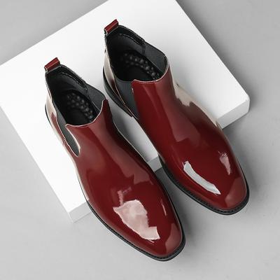 Luxury Brand Men's Chelsea Boots Shiny Leather Boots Men's High-end Business Formal Boots Winter Red Ankle Boots Free Delivery