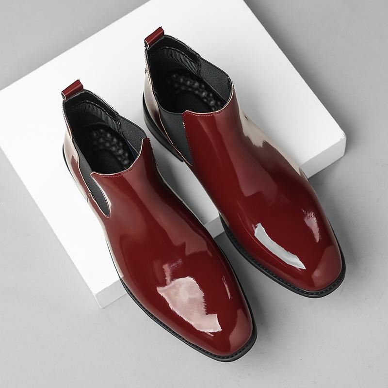 Fashion Luxury Brand Men's Chelsea Boots Shiny Leather Boots Men's High-end Business Formal Boots Winter Red Ankle Boots Free Delivery
