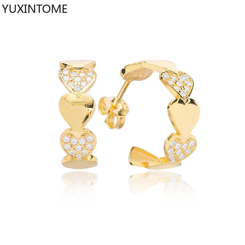 925 Silver Ear Needle Exquisite Heart Pendant Hoop Earrings Fashion Geometric Zircon Stud Earrings Women's Fine Jewelry