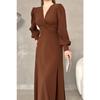 Black Crepe Fabric Front Knot Detail Maxi Length Long Sleeve Double Slit Dress