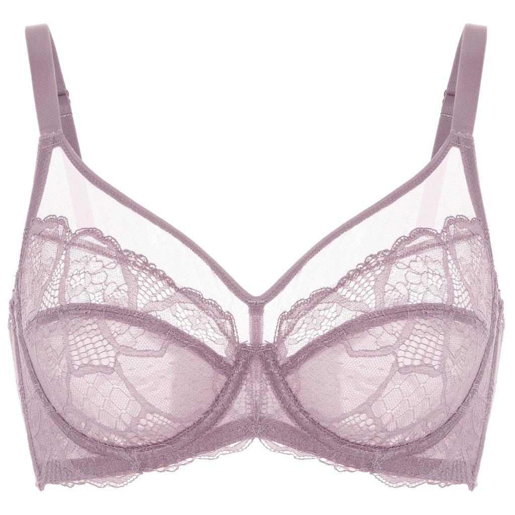 DOBREVA Plus Size Lace Rose F85 Women's See-Through Bra, Sexy, Underwired, Padless, Smaller, Brown,
