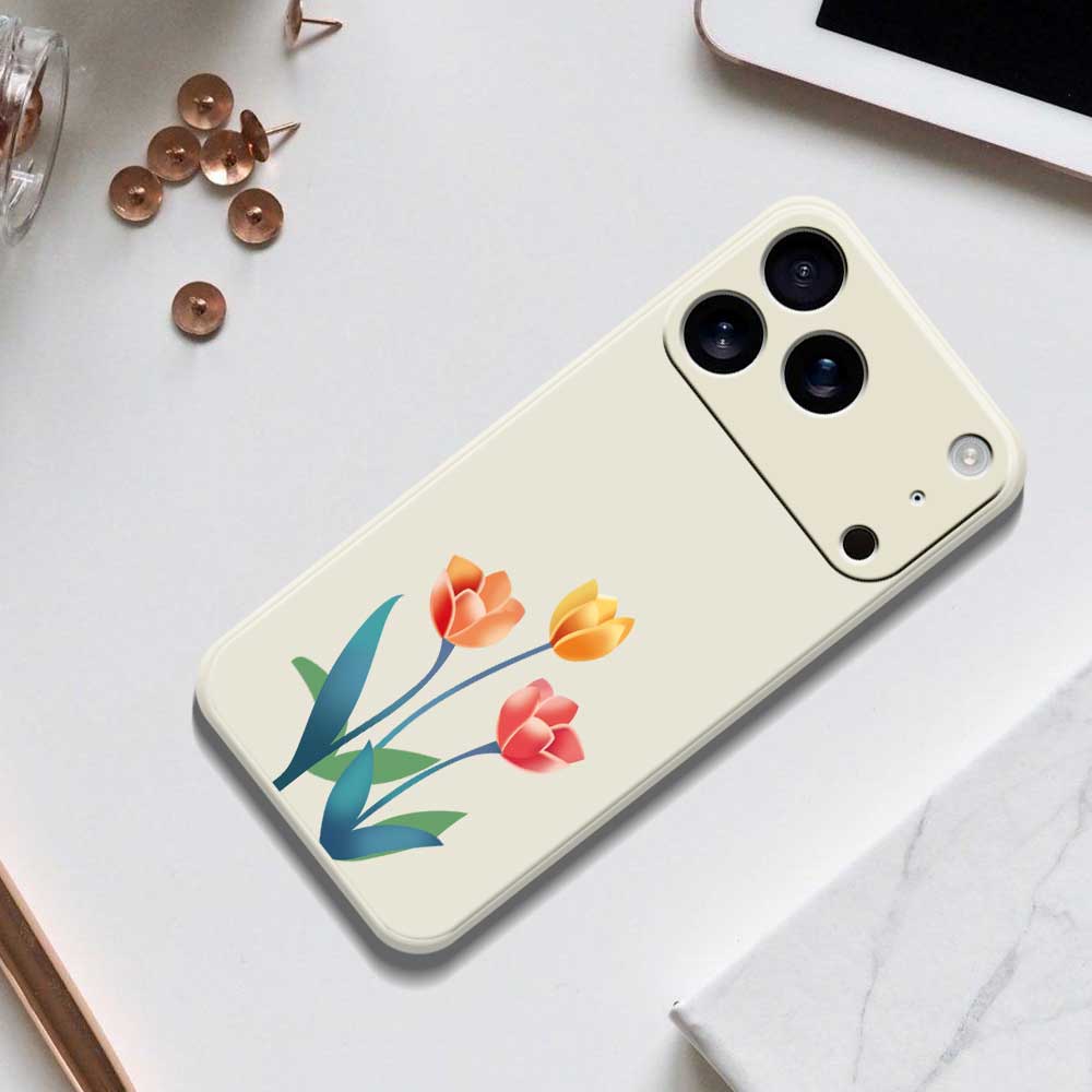 For iPhone 17 Pro Max Case Three Flowers Pattern Printing Straight Edge TPU Phone Back Cover