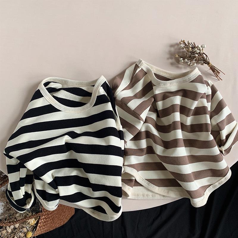 Korean Style Girls' Striped Long-Sleeve T-Shirt - Trendy Toddler Casual Top for Spring & Autumn 2025