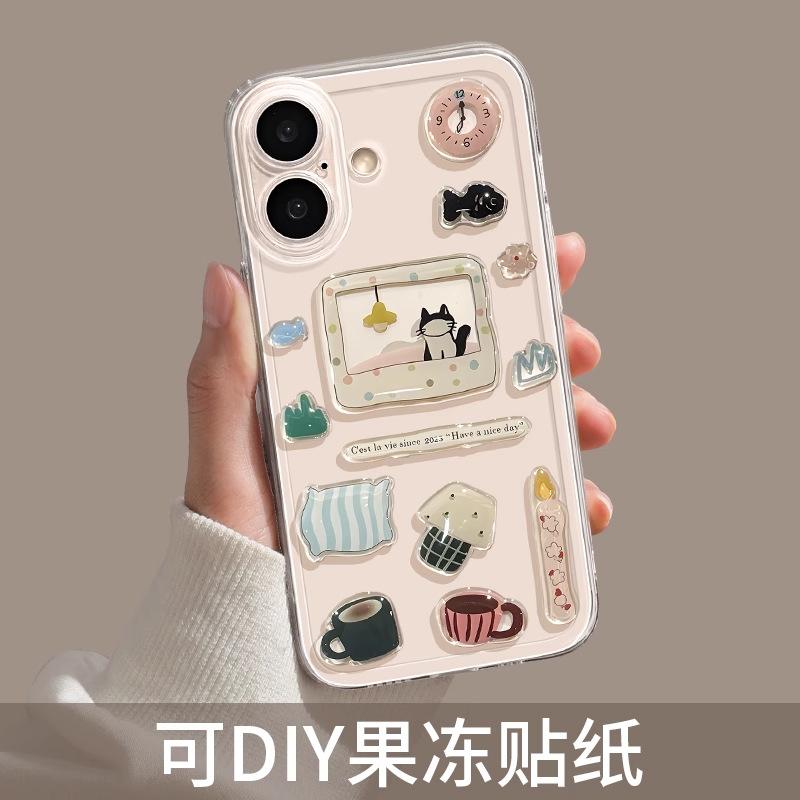 Apple 17promax Mobile Phone Case Transparent iPhone 17, Cute DIY Cat Design, Full Coverage Air Soft Case