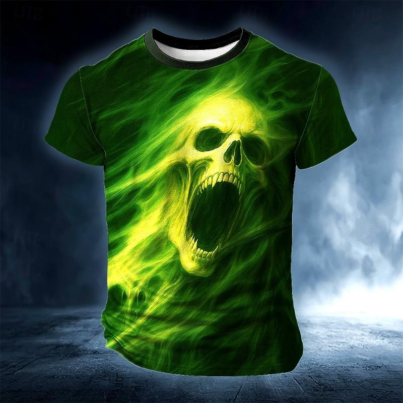 Men's casual spring and summer t-shirt, cool skull, handsome, machine washable, and unisex