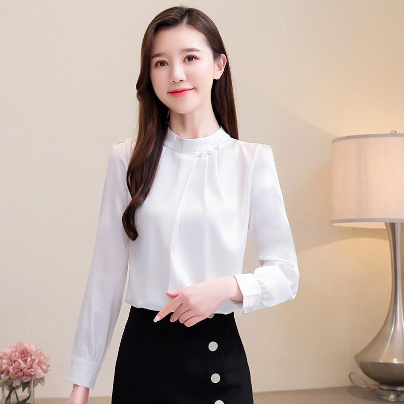 Damen Rotes Chiffonhemd - Langärmlig, Stehkragen Mode für Frühling 2025