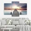 Three Piece Picture Canvas Print Footbridge Lake Sunset