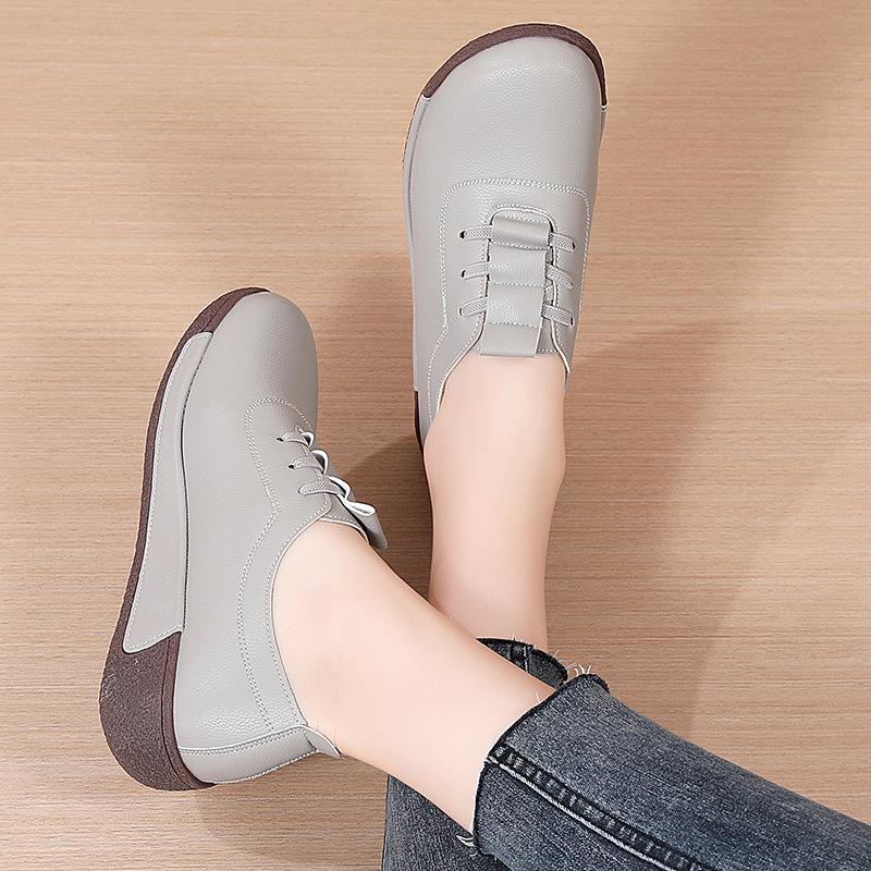 2024 New Spring Casual Women Shoes Platform Loafers Lace Up Leather Flats Slip-On Mom Shoes Thick-soled Womens Vulcanized Shoes