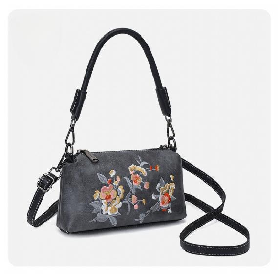 Damen Vintage Blumen Stickerei PU Leder Umhängetasche Kleine Handtasche Schultertasche Verstellbarer Riemen Lässige Tägliche Reise Damen Handtaschen
