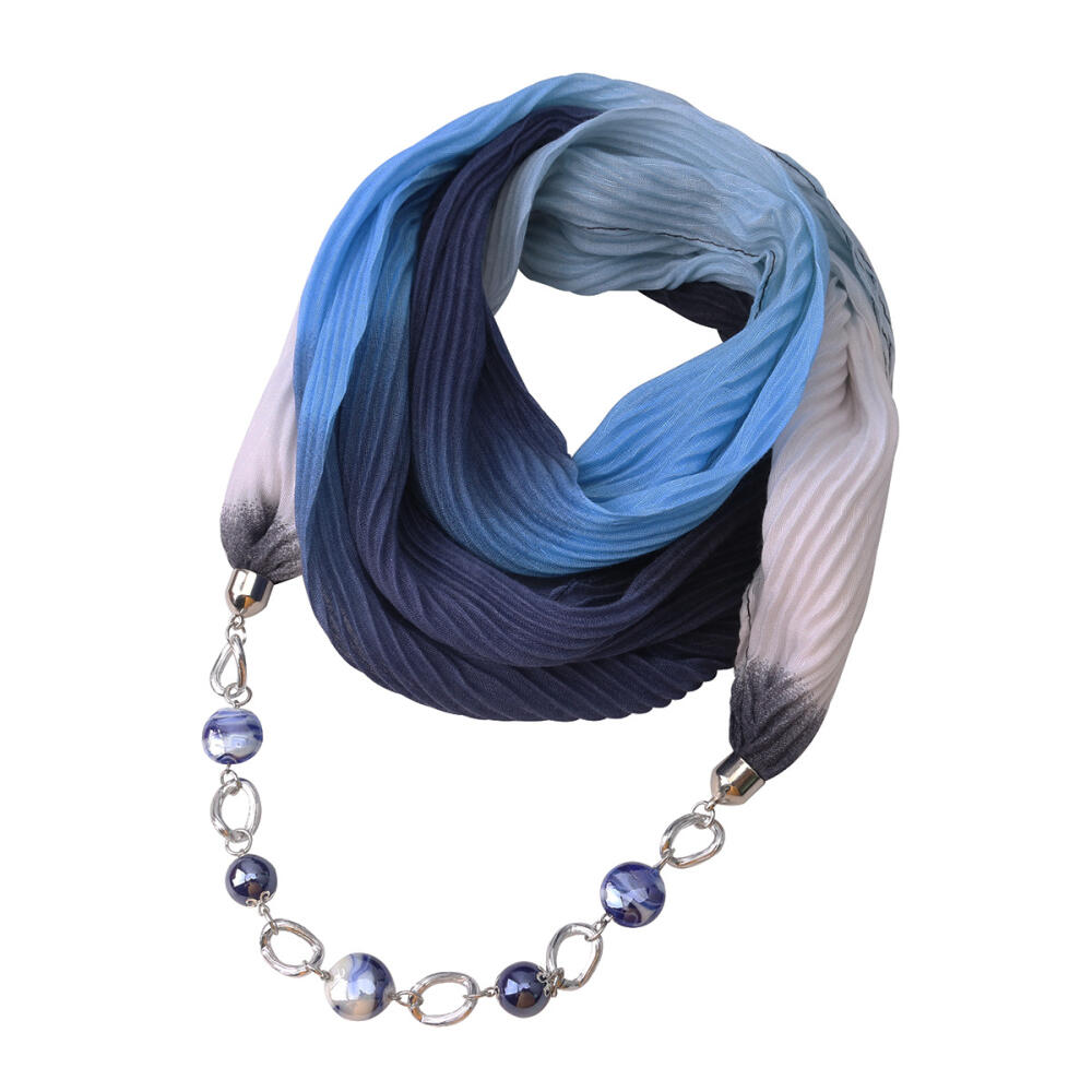 Stylish Cotton Linen Infinity Scarf with Beaded Chain Necklace – Women’s Gradient Color Scarf for Boho & Casual Fashion