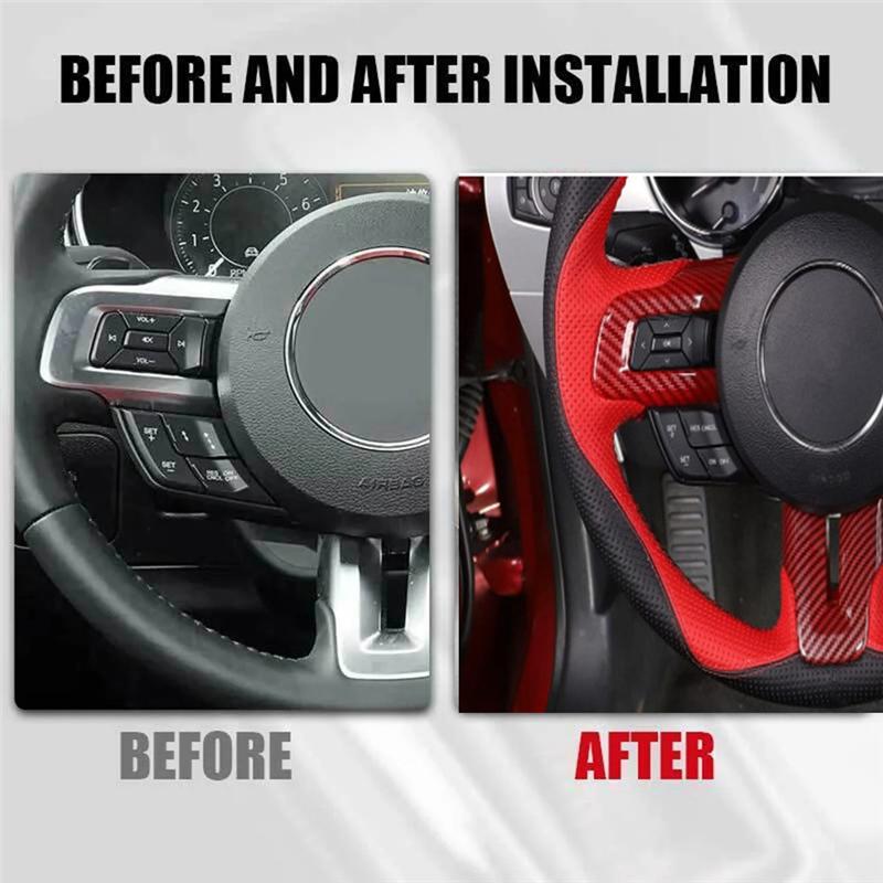 Carbon Fiber Red Steering Wheel Cover Trim Fit For Ford Mustang 2016- Interior Decoration Style Replacement Accessories